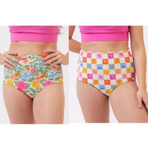 Lime Ricki Breezy Floral Flower Check Reversible Ultra High-Waist Bottom Swim